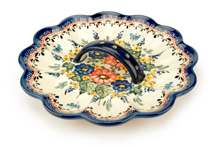 Floral Butterfly Egg Plate Polish Pottery