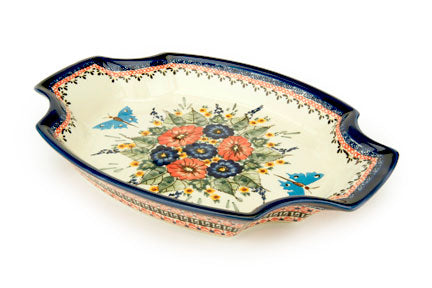 Floral Butterfly Large Serving Tray Polish Pottery