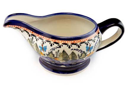 Floral Butterfly Gravy Boat Polish Pottery