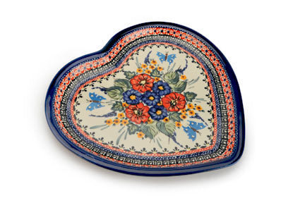 Floral Butterfly Heart Plate Polish Pottery