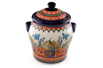 Floral Butterfly Large Canister Polish Pottery