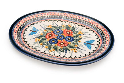 Floral Butterfly Large Serving Platter Polish Pottery