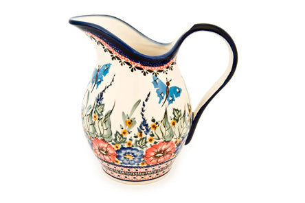 Floral Butterfly Pitcher Polish Pottery