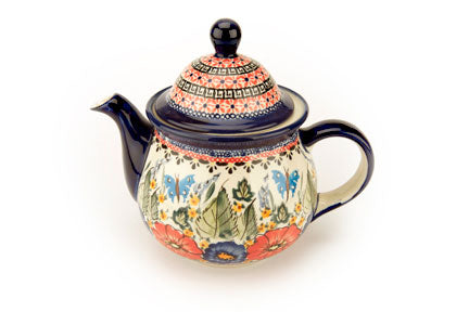 Floral Butterfly Large Teapot Polish Pottery