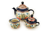 Floral Butterfly Three Piece Tea Set Polish Pottery