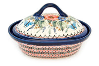 Floral Butterfly Roaster with Lid Polish Pottery