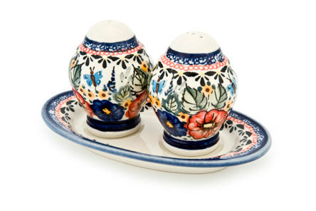 Floral Butterfly Salt & Pepper Shakers with Dish Polish Pottery