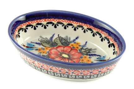 Floral Butterfly Extra Small Oval Baker Polish Pottery