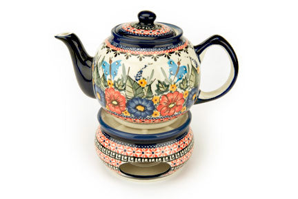 Floral Butterfly Teapot with Warmer Polish Pottery
