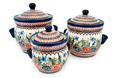 Floral Butterfly Large Canister Set Polish Pottery
