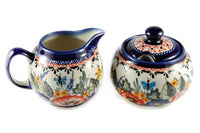 Floral Butterfly Cream & Sugar Set Polish Pottery