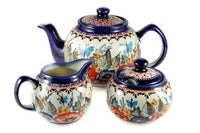 Floral Butterfly Three Piece Tea Set Polish Pottery