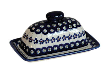 Flowering Peacock Butter Dish Polish Pottery