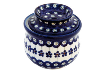 Flowering Peacock French Butter Dish Polish Pottery