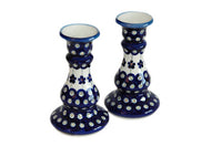 Flowering Peacock Candlestick Pair Polish Pottery