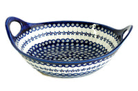Flowering Peacock Deep Bowl with Handles Polish Pottery