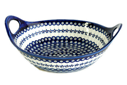 Flowering Peacock Deep Bowl with Handles Polish Pottery