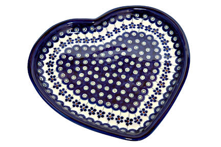 Flowering Peacock Heart Plate Polish Pottery