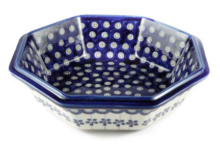Flowering Peacock Large Octagonal Bowl Polish Pottery