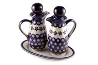 Flowering Peacock Oil & Vinegar Set Polish Pottery