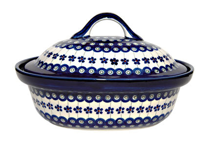 Flowering Peacock Roaster with Lid Polish Pottery