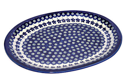 Flowering Peacock Large Serving Platter Polish Pottery