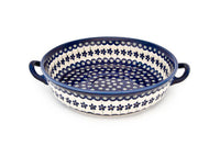 Flowering Peacock Round Casserole with Handles Polish Pottery