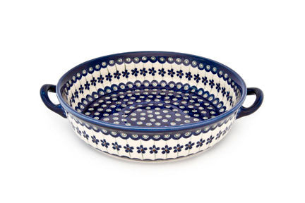 Flowering Peacock Round Casserole with Handles Polish Pottery