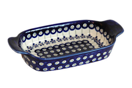Flowering Peacock Rectangular Serving Dish Polish Pottery
