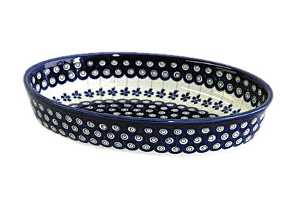 Flowering Peacock Small Oval Baker Polish Pottery
