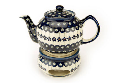 Flowering Peacock Teapot with Warmer Polish Pottery