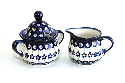 Flowering Peacock Cream & Sugar Set Polish Pottery