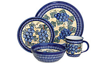 Grapes 16 Piece Dinner Set with Cobalt Trim Polish Pottery