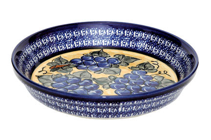 Grapes Pie Plate with Cobalt Trim Polish Pottery