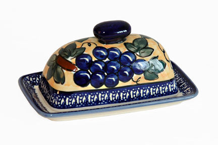 Grapes Butter Dish with Cobalt Trim Polish Pottery