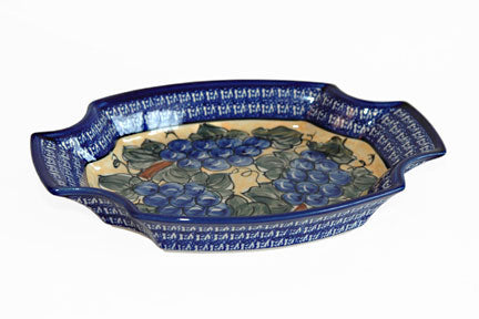 Grapes Large Serving Tray with Cobalt Trim Polish Pottery