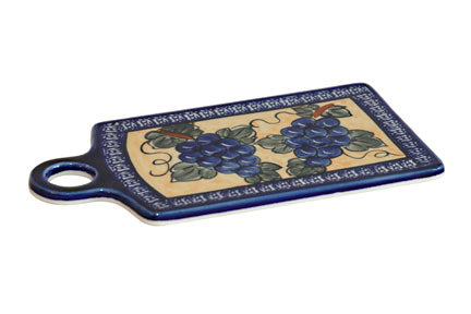 Grapes Cutting Board with Cobalt Trim Polish Pottery