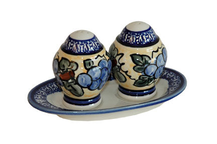 Grapes Salt & Pepper Shakers with Plate Polish Pottery