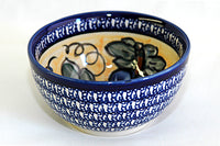 Grapes Dessert Bowl with Cobalt Rim Polish Pottery