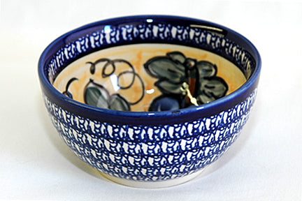 Grapes Dessert Bowl with Cobalt Rim Polish Pottery