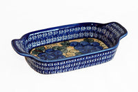 Grapes Rectangular Serving Dish with Cobalt Trim Polish Pottery