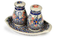 Garden Butterfly Salt & Pepper Shakers with Tray Polish Pottery