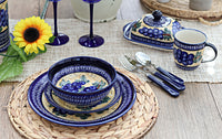 Grapes Square Butter Dish with Cobalt Trim Polish Pottery