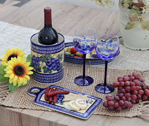Grapes Cutting Board with Cobalt Trim Polish Pottery