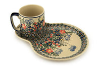 Garden Butterfly Breakfast Plate with Mug Polish Pottery