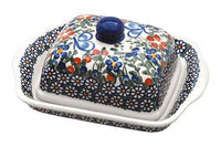 Garden Butterfly Square Butter Dish Polish Pottery