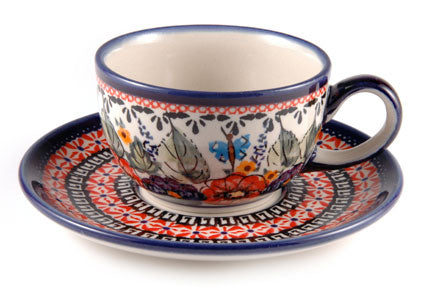 Floral Butterfly Cup & Saucer Polish Pottery