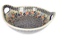 Garden Butterfly Deep Bowl with Handles Polish Pottery