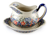 Garden Butterfly Gravy Boat & Plate Polish Pottery