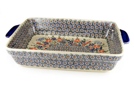 Garden Butterfly Baker with Handles Polish Pottery
